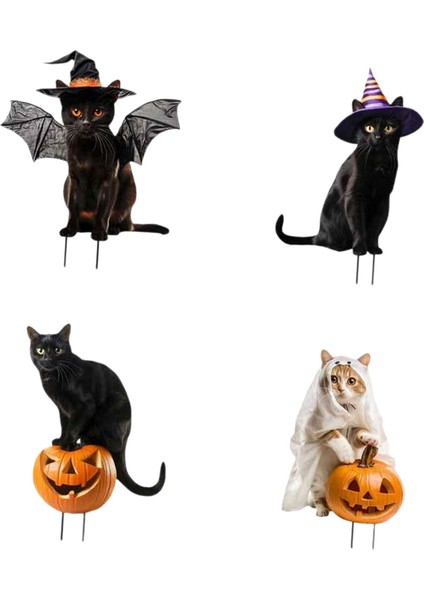 4 Adet Kedi Heykelleri Bahçe Kazıkları Çiftlik Evi Avlusu Için Cadılar Bayramı Süslemeleri (Yurt Dışından) indirimleri