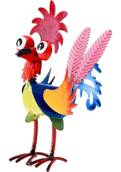 8" Metal Balkon Mutfak Dekoru Metal Tavuk Heykeli Kırmızı Kuyruk (Yurt Dışından)