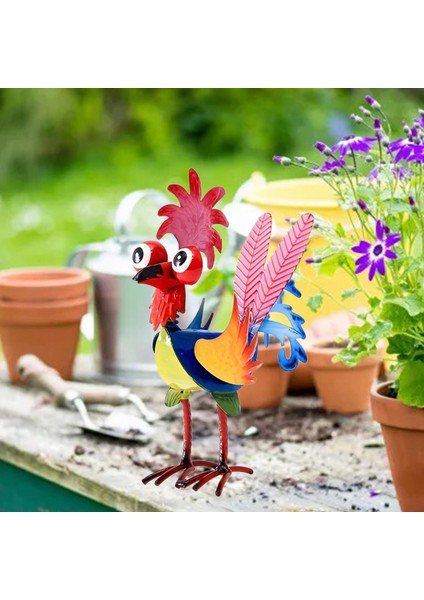8" Metal Balkon Mutfak Dekoru Metal Tavuk Heykeli Kırmızı Kuyruk (Yurt Dışından) fırsatları