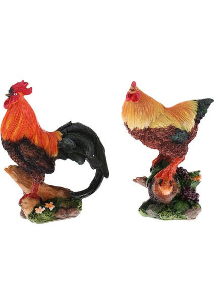 2 Tavuk Figürleri Heykel Çim Süsü Reçine Dekoratif (Yurt Dışından)