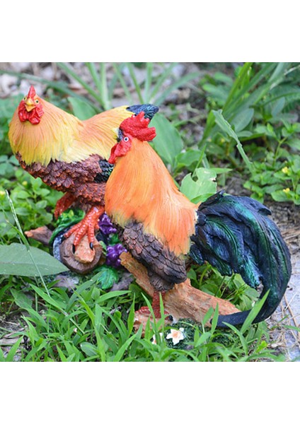 2 Tavuk Figürleri Heykel Çim Süsü Reçine Dekoratif (Yurt Dışından) modelleri