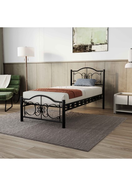 Pero Tek Kişilik Ferforje Metal Karyola 90x200 Siyah