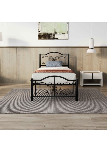 Pero Tek Kişilik Ferforje Metal Karyola 90x200 Siyah