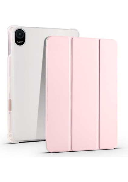 Honor Pad 8 Için Üç Katlı Stand Tablet Kılıfı Kalem Tutuculu Pu Deri Şeffaf Tpu Arka Kapak, Otomatik Uyandırma/uyku-Pembe (Yurt Dışından)