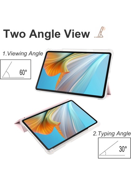 Honor Pad 8 Için Üç Katlı Stand Tablet Kılıfı Kalem Tutuculu Pu Deri Şeffaf Tpu Arka Kapak, Otomatik Uyandırma/uyku-Pembe (Yurt Dışından)
