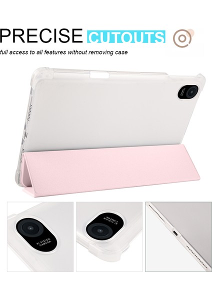 Honor Pad 8 Için Üç Katlı Stand Tablet Kılıfı Kalem Tutuculu Pu Deri Şeffaf Tpu Arka Kapak, Otomatik Uyandırma/uyku-Pembe (Yurt Dışından)