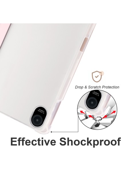 Honor Pad 8 Için Üç Katlı Stand Tablet Kılıfı Kalem Tutuculu Pu Deri Şeffaf Tpu Arka Kapak, Otomatik Uyandırma/uyku-Pembe (Yurt Dışından)