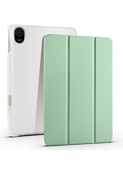 Honor Pad 8 Için Üç Katlı Standı Tablet Kılıfı ile Kalem Tutucu Pu Deri Şeffaf Tpu Arka Kapak, Otomatik Uyandırma/uyku-Matcha Yeşil (Yurt Dışından)