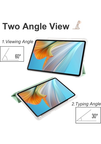 Honor Pad 8 Için Üç Katlı Standı Tablet Kılıfı ile Kalem Tutucu Pu Deri Şeffaf Tpu Arka Kapak, Otomatik Uyandırma/uyku-Matcha Yeşil (Yurt Dışından)