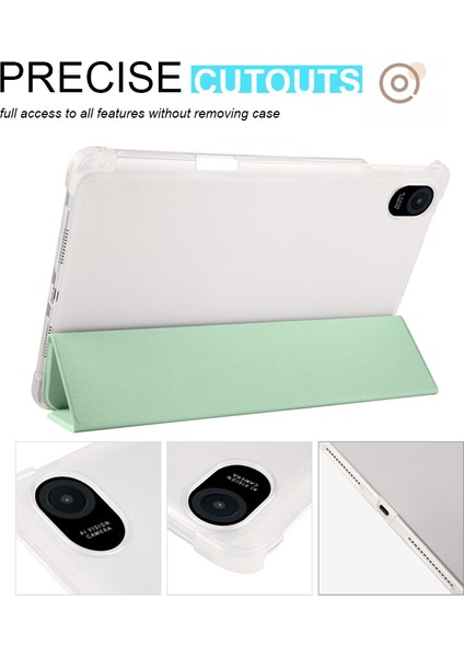Honor Pad 8 Için Üç Katlı Standı Tablet Kılıfı ile Kalem Tutucu Pu Deri Şeffaf Tpu Arka Kapak, Otomatik Uyandırma/uyku-Matcha Yeşil (Yurt Dışından)