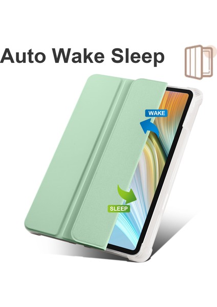 Honor Pad 8 Için Üç Katlı Standı Tablet Kılıfı ile Kalem Tutucu Pu Deri Şeffaf Tpu Arka Kapak, Otomatik Uyandırma/uyku-Matcha Yeşil (Yurt Dışından)