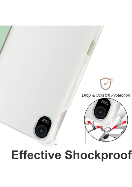 Honor Pad 8 Için Üç Katlı Standı Tablet Kılıfı ile Kalem Tutucu Pu Deri Şeffaf Tpu Arka Kapak, Otomatik Uyandırma/uyku-Matcha Yeşil (Yurt Dışından)