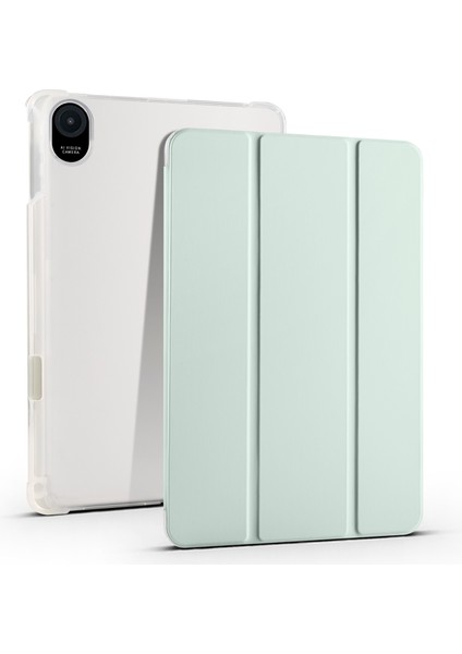 Honor Pad 8 Için Üç Katlı Stand Tablet Kılıfı ile Kalem Tutucu Pu Deri Şeffaf Tpu Arka Kapak, Otomatik Uyandırma/uyku-Açık Yeşil (Yurt Dışından)