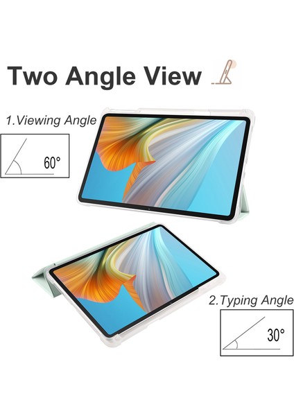 Honor Pad 8 Için Üç Katlı Stand Tablet Kılıfı ile Kalem Tutucu Pu Deri Şeffaf Tpu Arka Kapak, Otomatik Uyandırma/uyku-Açık Yeşil (Yurt Dışından)