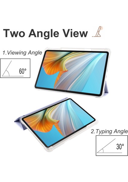 Honor Pad 8 Için Üç Katlı Stand Tablet Kılıfı Kalem Tutucu ile Pu Deri Şeffaf Tpu Arka Kapak, Otomatik Uyandırma/uyku-Mor (Yurt Dışından)