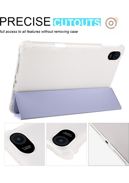 Honor Pad 8 Için Üç Katlı Stand Tablet Kılıfı Kalem Tutucu ile Pu Deri Şeffaf Tpu Arka Kapak, Otomatik Uyandırma/uyku-Mor (Yurt Dışından)