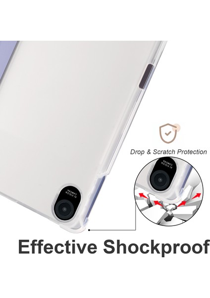 Honor Pad 8 Için Üç Katlı Stand Tablet Kılıfı Kalem Tutucu ile Pu Deri Şeffaf Tpu Arka Kapak, Otomatik Uyandırma/uyku-Mor (Yurt Dışından)