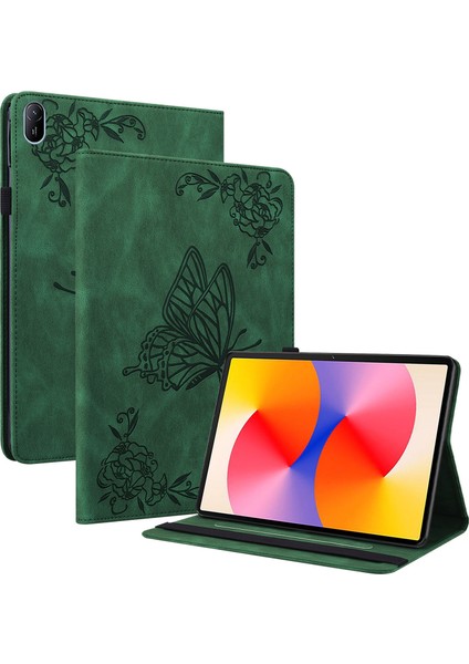 Huawei Matepad Se 11 Kılıf Baskılı Çiçek Pu Deri Flip Kart Yuvaları Tablet Kapak-Yeşil (Yurt Dışından)
