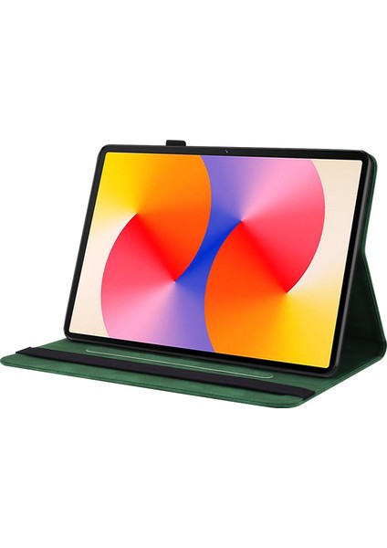 Huawei Matepad Se 11 Kılıf Baskılı Çiçek Pu Deri Flip Kart Yuvaları Tablet Kapak-Yeşil (Yurt Dışından)
