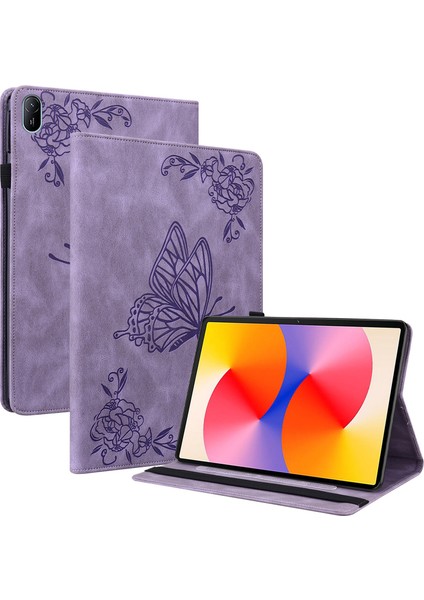 Huawei Matepad Se 11 Kılıf Baskılı Çiçek Pu Deri Flip Kart Yuvaları Tablet Kapak-Mor Için (Yurt Dışından)