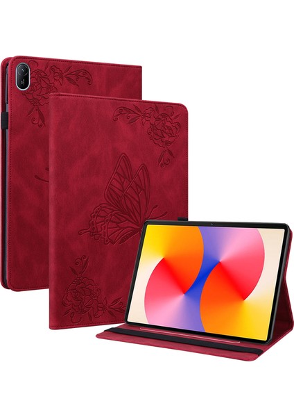 Huawei Matepad Se 11 Kılıf Baskılı Çiçek Pu Deri Flip Kart Yuvaları Tablet Kapağı-Kırmızı (Yurt Dışından)