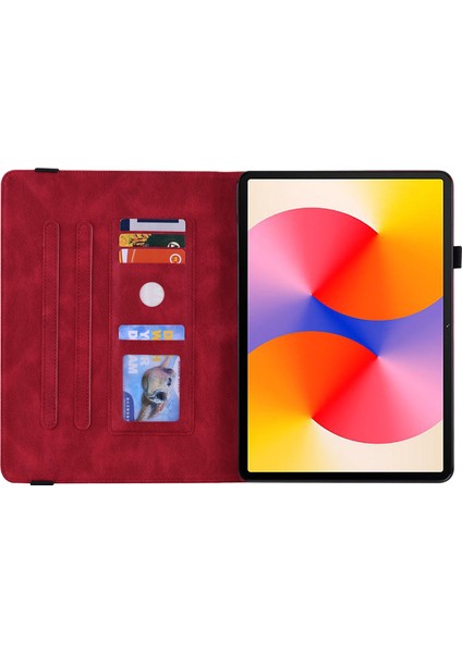 Huawei Matepad Se 11 Kılıf Baskılı Çiçek Pu Deri Flip Kart Yuvaları Tablet Kapağı-Kırmızı (Yurt Dışından)
