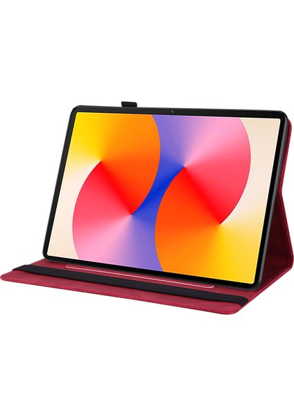 Huawei Matepad Se 11 Kılıf Baskılı Çiçek Pu Deri Flip Kart Yuvaları Tablet Kapağı-Kırmızı (Yurt Dışından)