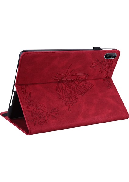 Huawei Matepad Se 11 Kılıf Baskılı Çiçek Pu Deri Flip Kart Yuvaları Tablet Kapağı-Kırmızı (Yurt Dışından)
