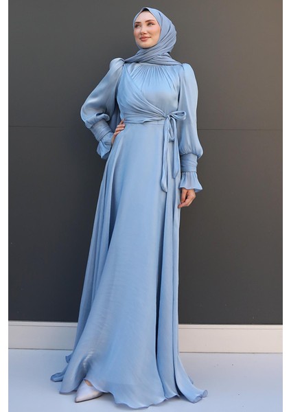 Fiyonk Detay Ipek Abiye Bebe Mavi modelleri