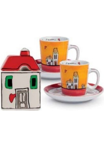 Le Casette 2'li Kahve Fincanı ve Şekerlik Seti Kırmızı fırsatları