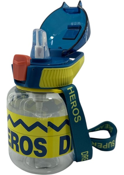 Süper Heros Kilitli Kapak Matara Suluk 670 ml 1437 Sarı Lacivert