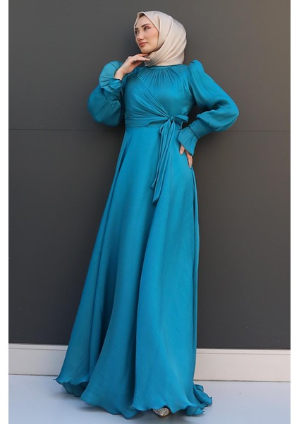 Fiyonk Detay Ipek Abiye Gece Mavi modelleri