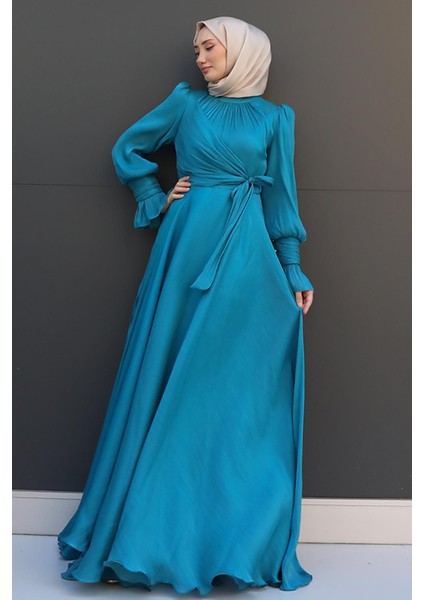 Fiyonk Detay Ipek Abiye Gece Mavi fırsatları