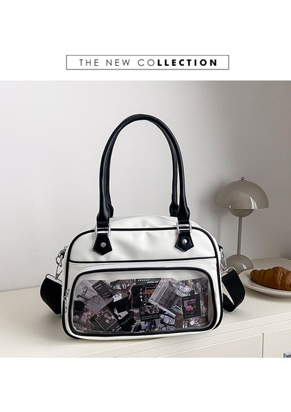Kontrast Renk Boston Kadın Çanta Moda Çok Yönlü Tek Omuz Crossbody Çanta (Yurt Dışından) modelleri