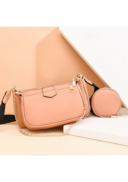 Yeni Moda Katı Renk Çift Omuz Askısı Zincir Kadın Çanta (Yurt Dışından)