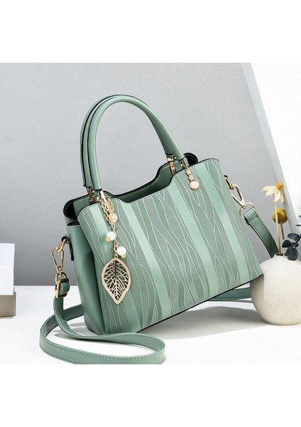 Moda Yeni Dikey Çizgili Büyük Kapasiteli Tek Omuz El Çantası (Yurt Dışından)