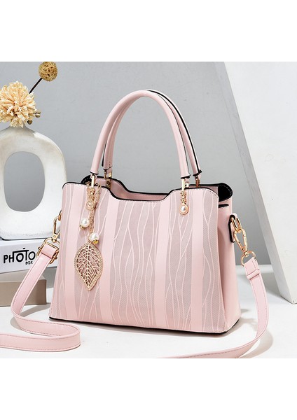 Moda Yeni Dikey Çizgili Büyük Kapasiteli Tek Omuz El Çantası (Yurt Dışından)