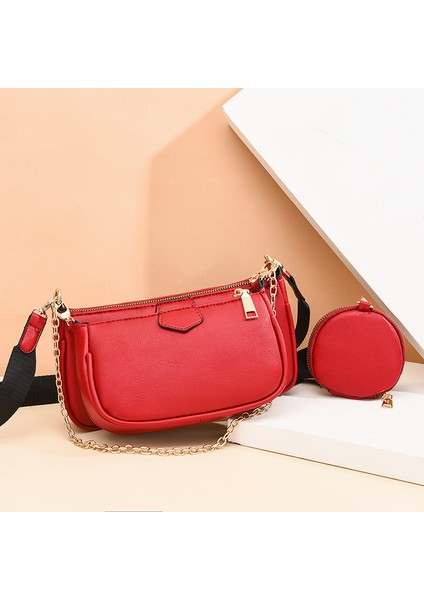 Yeni Moda Katı Renk Çift Omuz Askısı Zincir Kadın Çanta (Yurt Dışından)