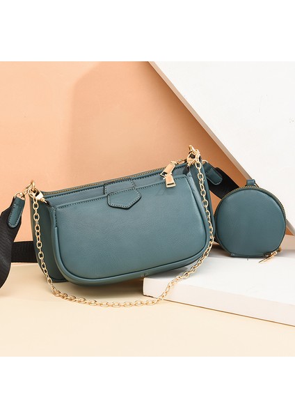 Yeni Moda Katı Renk Çift Omuz Askısı Zincir Kadın Çanta (Yurt Dışından)