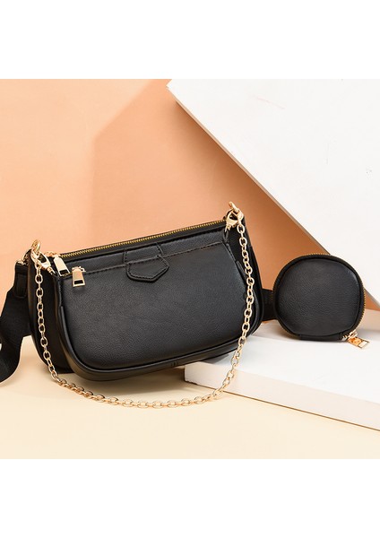 Yeni Moda Katı Renk Çift Omuz Askısı Zincir Kadın Çanta (Yurt Dışından)