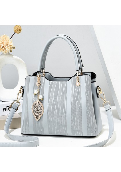 Moda Yeni Dikey Çizgili Büyük Kapasiteli Tek Omuz El Çantası (Yurt Dışından)