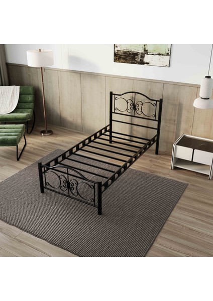 Pero Tek Kişilik Ferforje Metal Karyola 120x200 Siyah