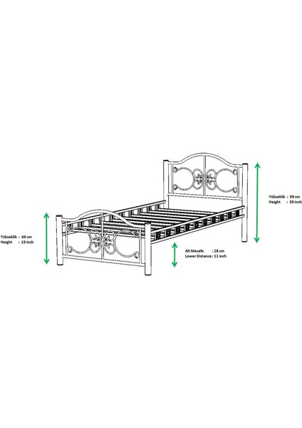 Pero Tek Kişilik Ferforje Metal Karyola 120x200 Siyah