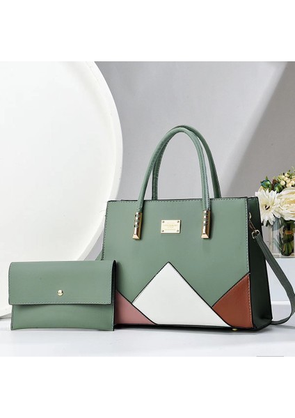Yeni Moda Ekleme Kontrast Renk Büyük Kapasiteli El Çantası Iki Parçalı Set (Yurt Dışından)
