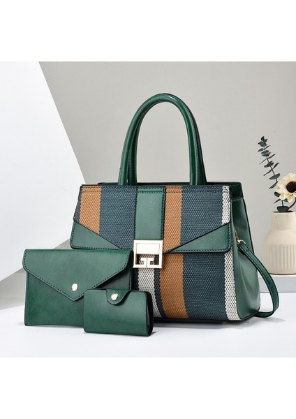Yeni Moda Kontrast Renk Büyük Kapasiteli Tek Omuz Crossbody Üç Parçalı Kadın Çantası (Yurt Dışından)