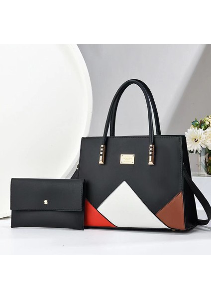 Yeni Moda Ekleme Kontrast Renk Büyük Kapasiteli El Çantası Iki Parçalı Set (Yurt Dışından)