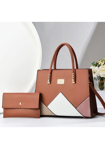 Yeni Moda Ekleme Kontrast Renk Büyük Kapasiteli El Çantası Iki Parçalı Set (Yurt Dışından)