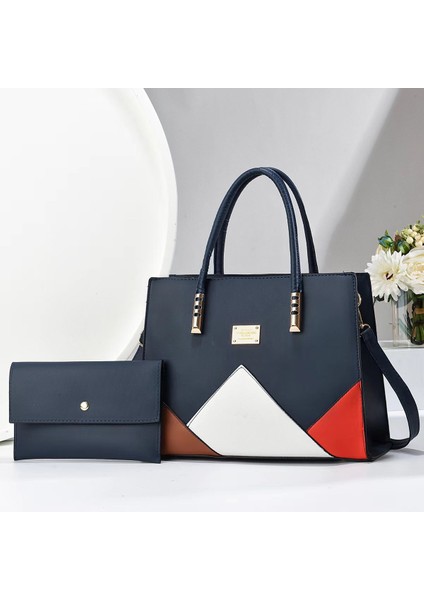Yeni Moda Ekleme Kontrast Renk Büyük Kapasiteli El Çantası Iki Parçalı Set (Yurt Dışından)