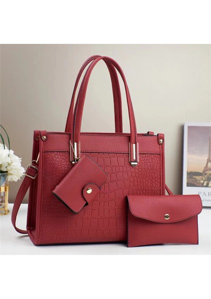Yeni Rahat Dokulu Büyük Kapasiteli Üç Parçalı El Omuz Çantası (Yurt Dışından)