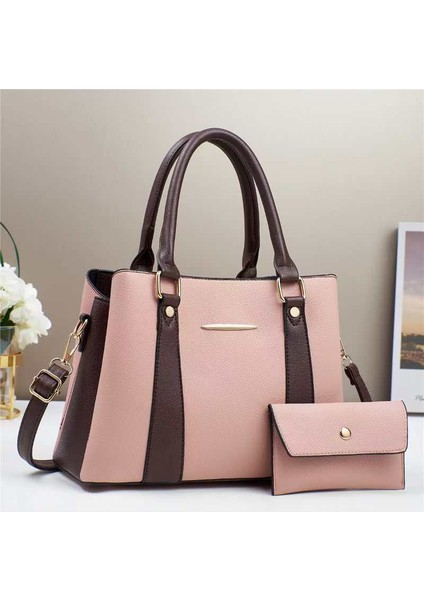 Yeni Dikiş Kontrast Renk Moda Taşınabilir Büyük Kapasiteli Omuz Çantası (Yurt Dışından)